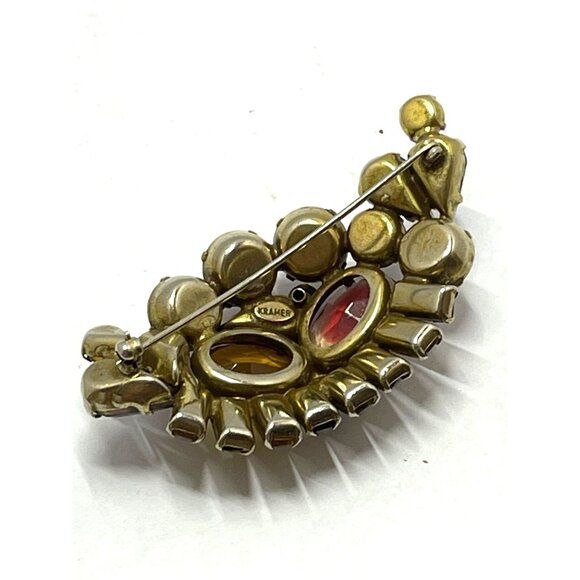 Kramer Amber And Aurora Borealis Rhinestone Brooch - Picture 9 of 9